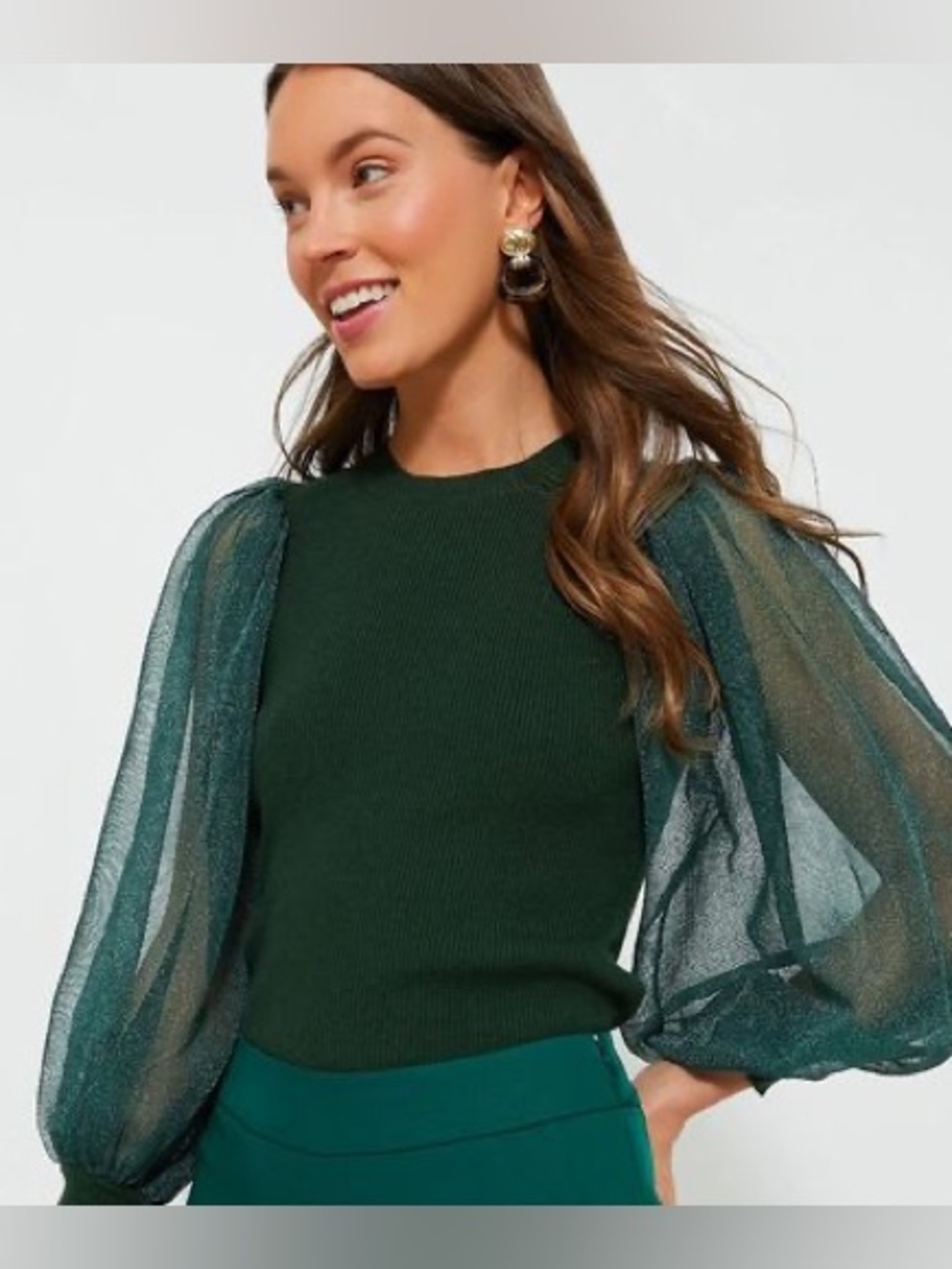 Tuckernuck Betsey Sheer Sleeve Sweater Blouse Size M